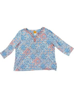 Woman’s Ruby Rd blue and coral beaded neckline blouse size 3X